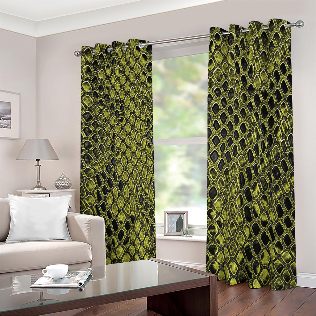 Lime Green And Black Snakeskin Print Blackout Grommet Curtains