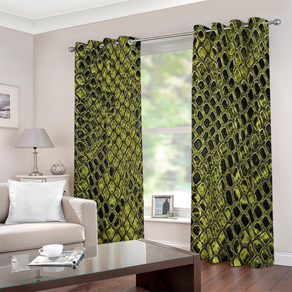 Lime Green And Black Snakeskin Print Blackout Grommet Curtains