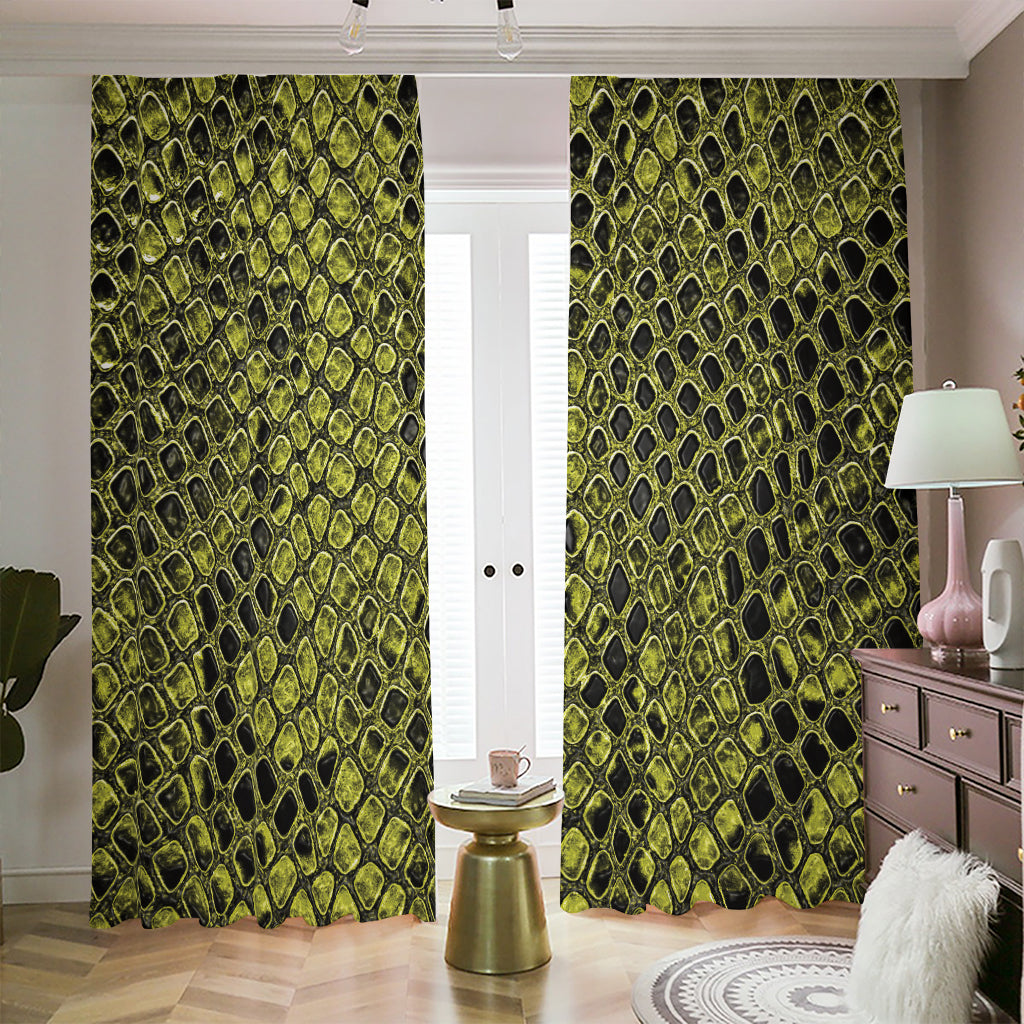 Lime Green And Black Snakeskin Print Blackout Pencil Pleat Curtains