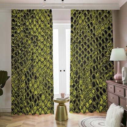 Lime Green And Black Snakeskin Print Blackout Pencil Pleat Curtains