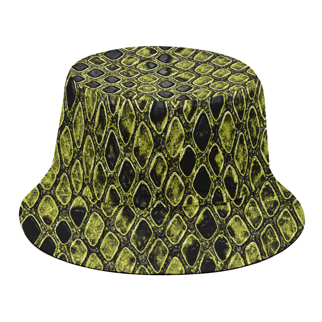 Lime Green And Black Snakeskin Print Bucket Hat