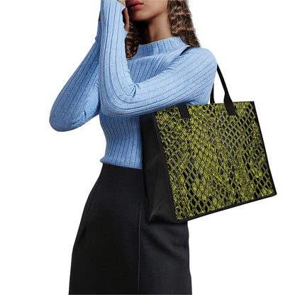 Lime Green And Black Snakeskin Print Canvas Tote Bag