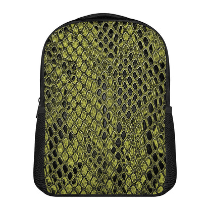 Lime Green And Black Snakeskin Print Casual Backpack