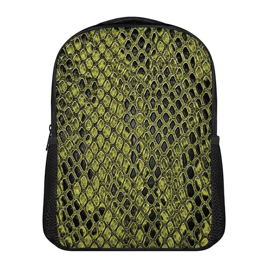 Lime Green And Black Snakeskin Print Casual Backpack