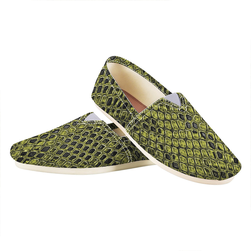 Lime Green And Black Snakeskin Print Casual Shoes
