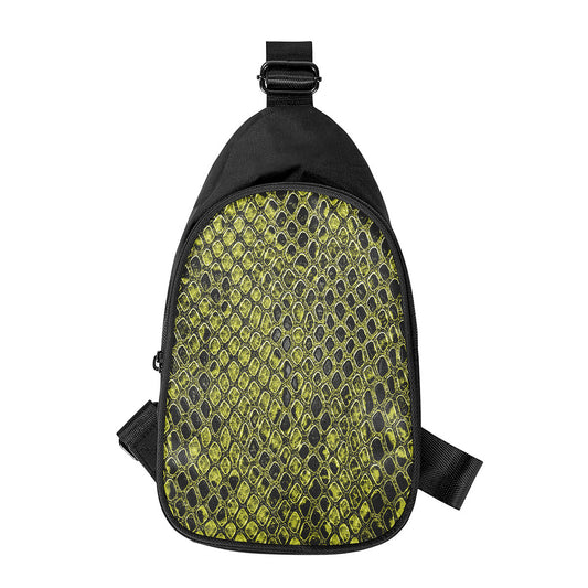 Lime Green And Black Snakeskin Print Chest Bag