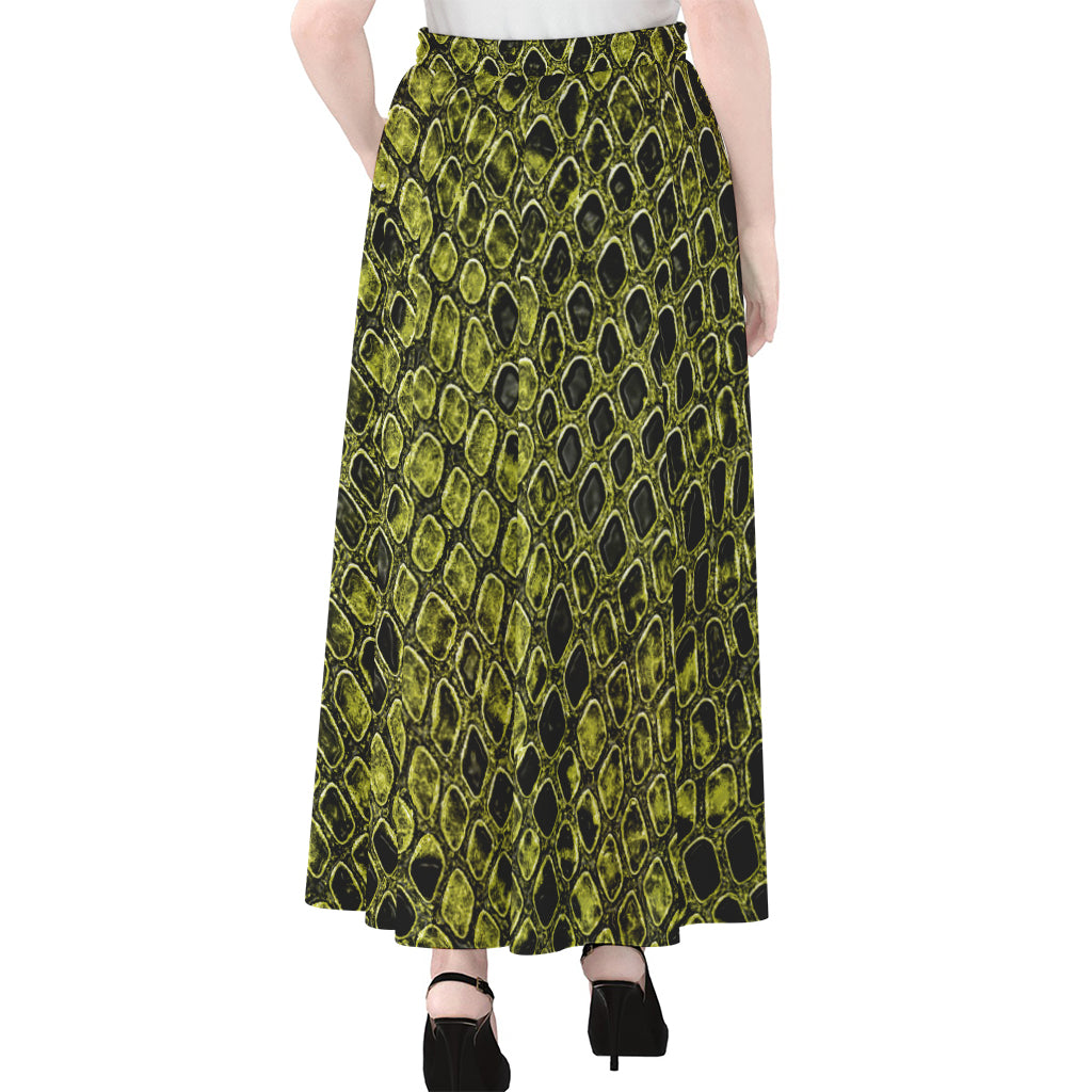 Lime Green And Black Snakeskin Print Chiffon Maxi Skirt