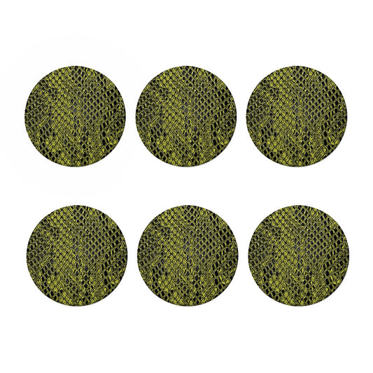Lime Green And Black Snakeskin Print Coaster Set