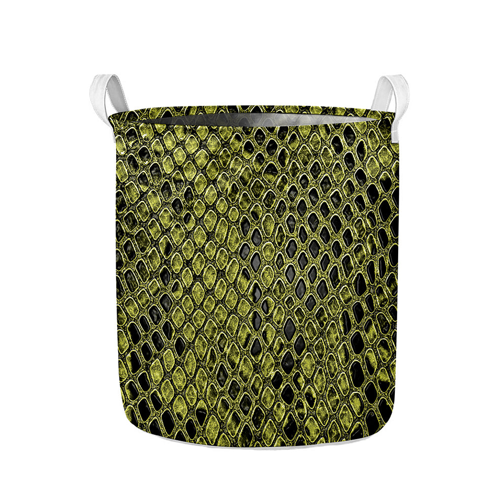 Lime Green And Black Snakeskin Print Collapsible Laundry Basket