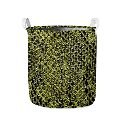 Lime Green And Black Snakeskin Print Collapsible Laundry Basket