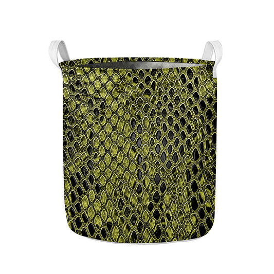 Lime Green And Black Snakeskin Print Collapsible Laundry Basket