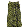 Lime Green And Black Snakeskin Print Cotton Front Slit Maxi Skirt