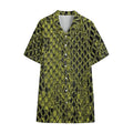 Lime Green And Black Snakeskin Print Cotton Hawaiian Shirt