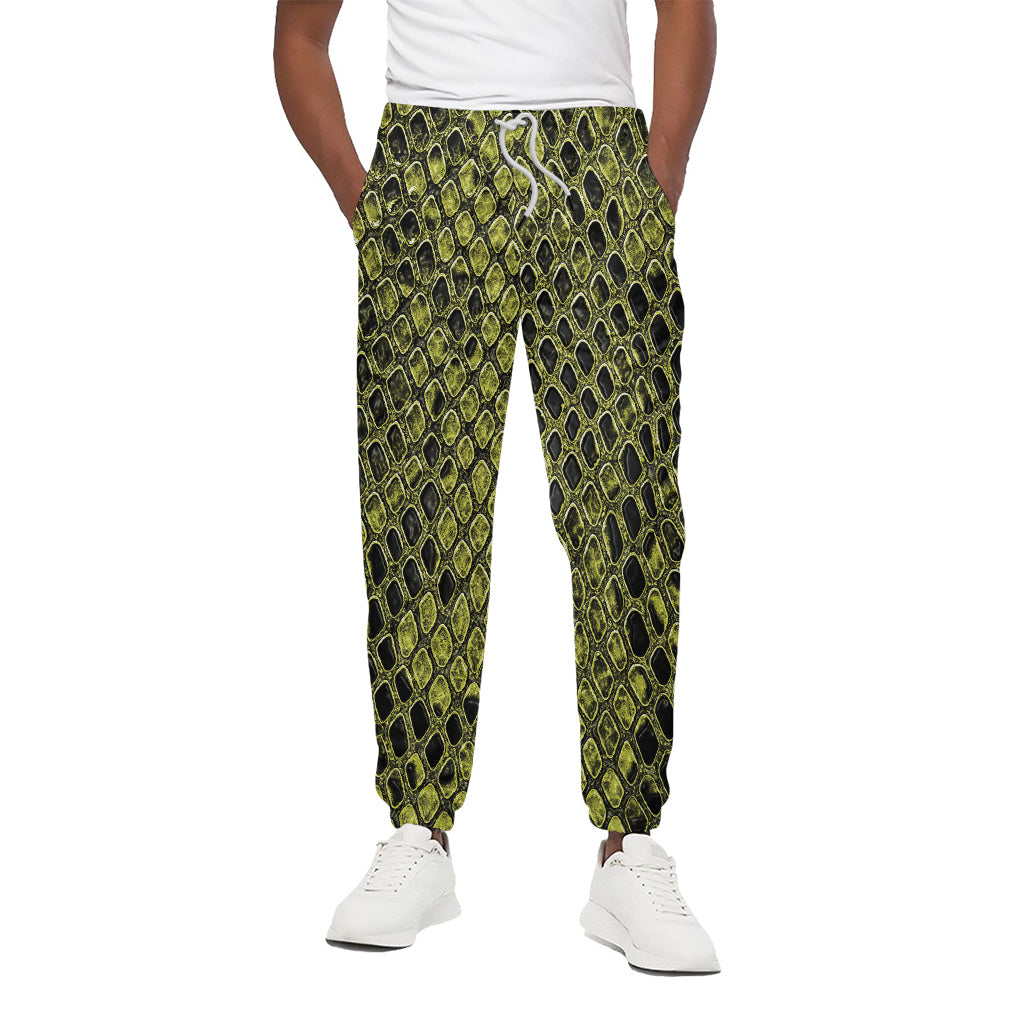 Lime Green And Black Snakeskin Print Cotton Pants