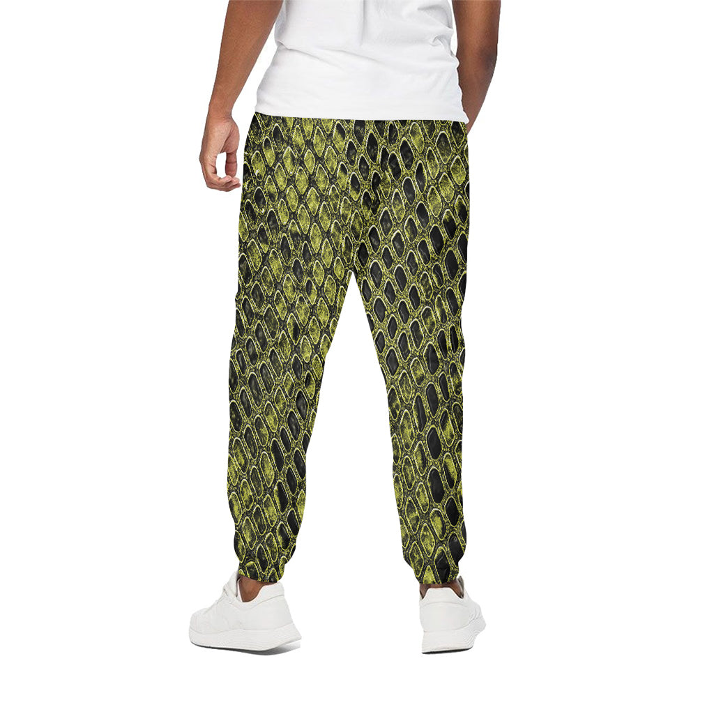 Lime Green And Black Snakeskin Print Cotton Pants