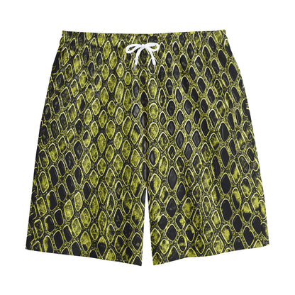 Lime Green And Black Snakeskin Print Cotton Shorts