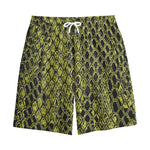 Lime Green And Black Snakeskin Print Cotton Shorts