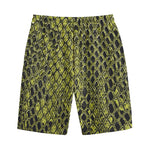 Lime Green And Black Snakeskin Print Cotton Shorts