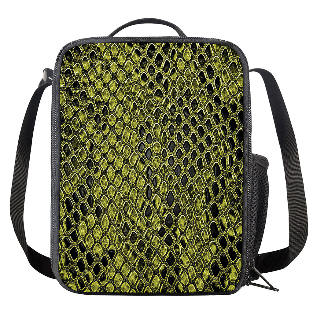 Lime Green And Black Snakeskin Print Crossbody Lunch Bag