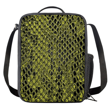 Lime Green And Black Snakeskin Print Crossbody Lunch Bag