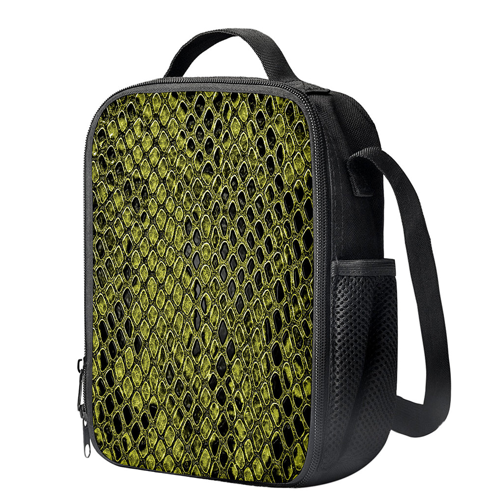 Lime Green And Black Snakeskin Print Crossbody Lunch Bag