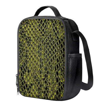 Lime Green And Black Snakeskin Print Crossbody Lunch Bag