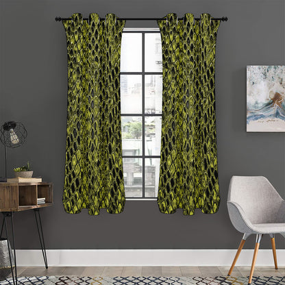 Lime Green And Black Snakeskin Print Curtain