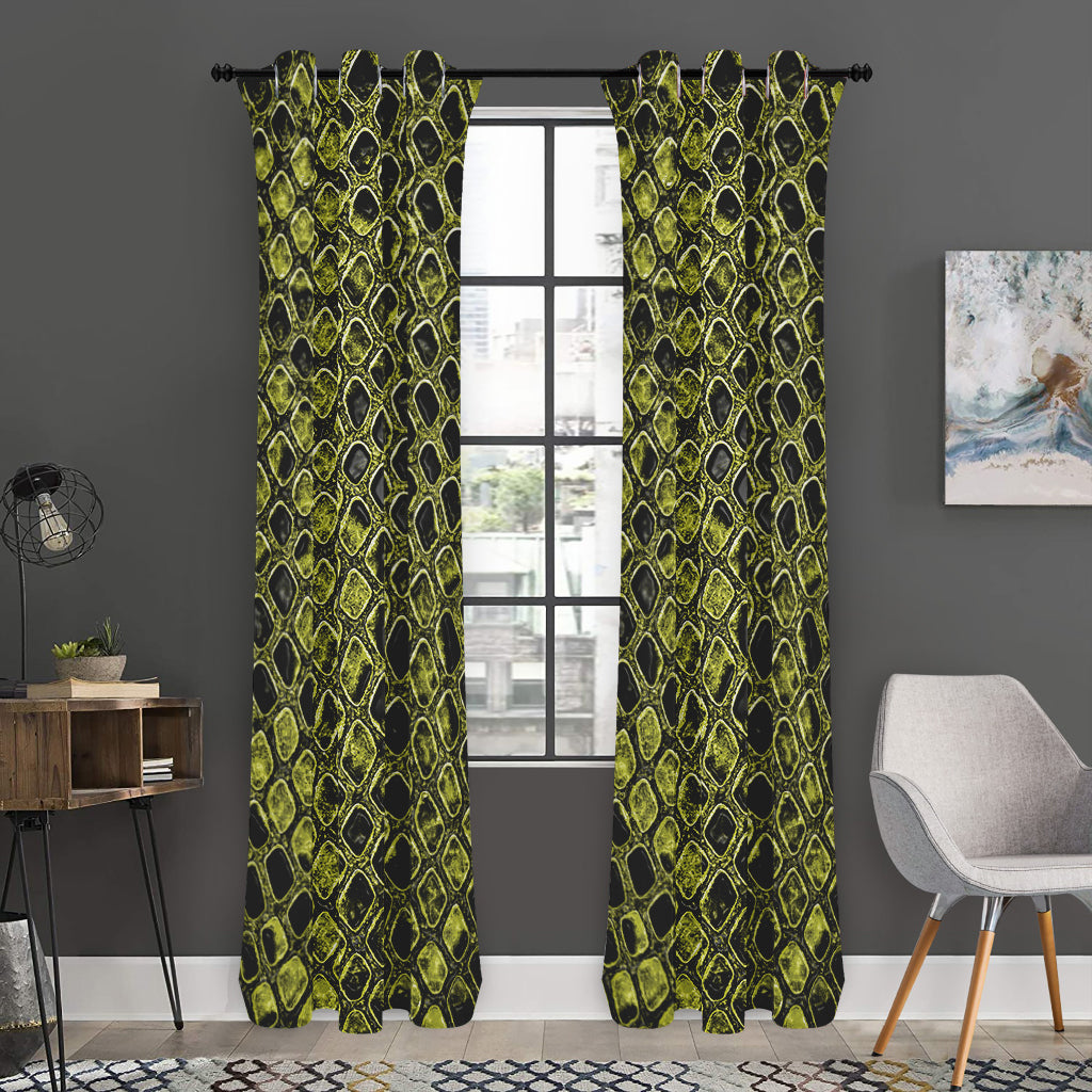 Lime Green And Black Snakeskin Print Curtain