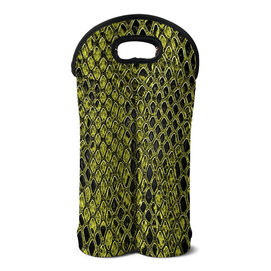 Lime Green And Black Snakeskin Print Double Neoprene Wine Tote