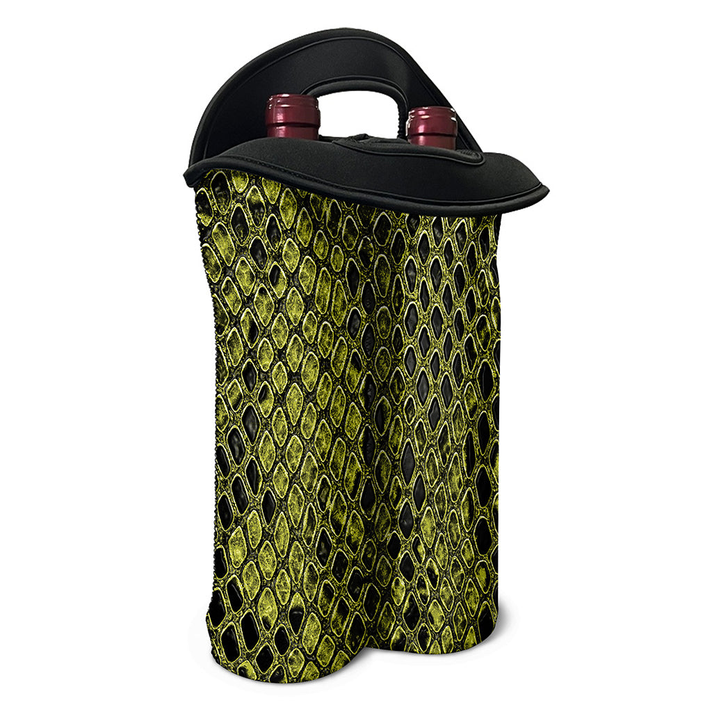 Lime Green And Black Snakeskin Print Double Neoprene Wine Tote
