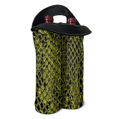 Lime Green And Black Snakeskin Print Double Neoprene Wine Tote