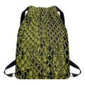 Lime Green And Black Snakeskin Print Drawstring Backpack