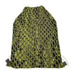 Lime Green And Black Snakeskin Print Drawstring Bag