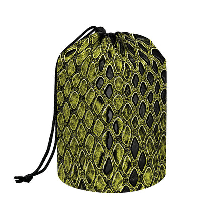 Lime Green And Black Snakeskin Print Drawstring Makeup Bag