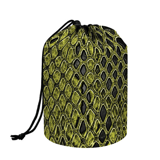 Lime Green And Black Snakeskin Print Drawstring Makeup Bag