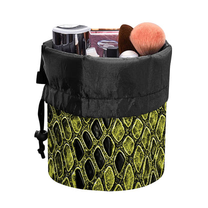 Lime Green And Black Snakeskin Print Drawstring Makeup Bag