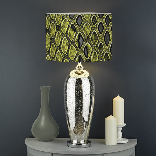 Lime Green And Black Snakeskin Print Drum Lamp Shade