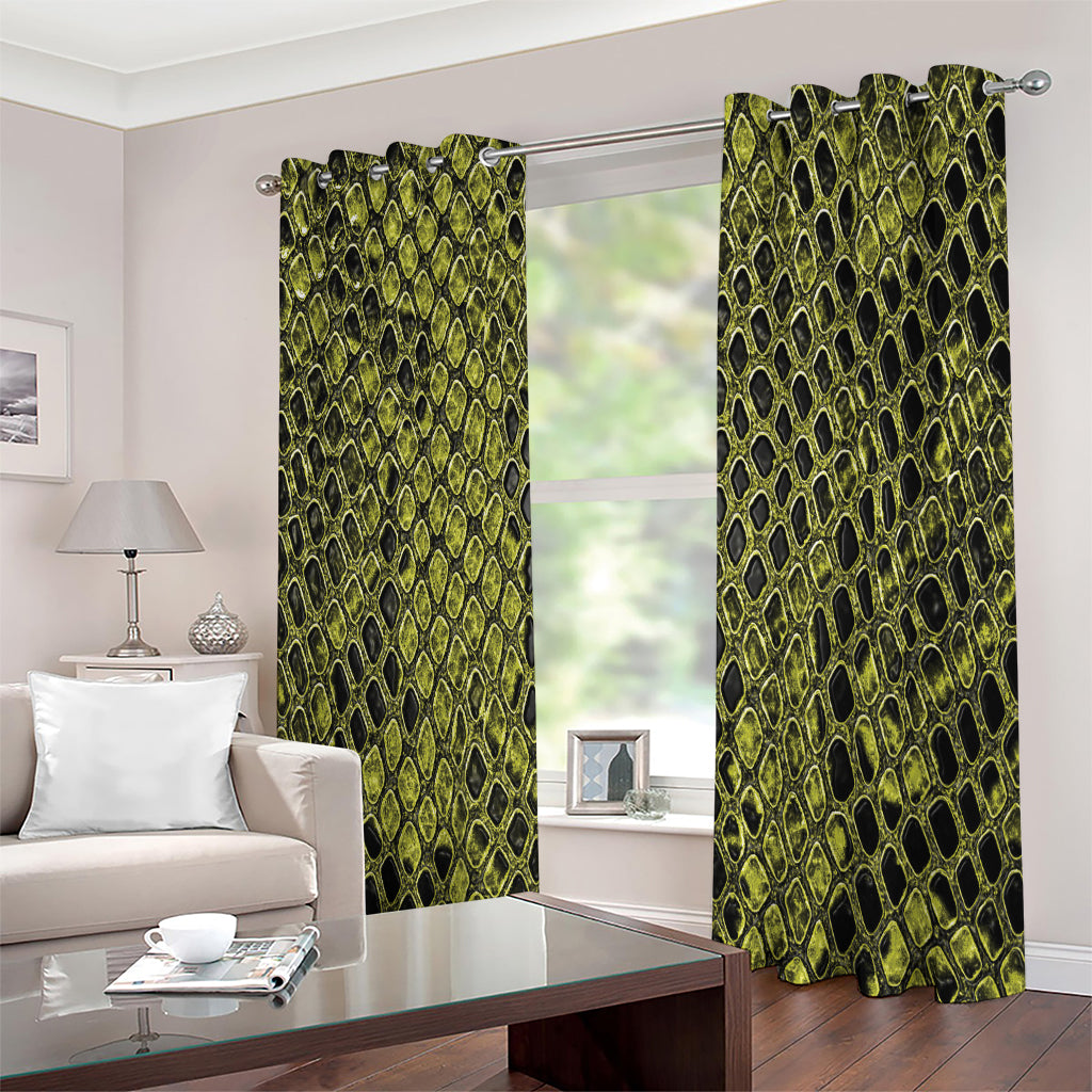 Lime Green And Black Snakeskin Print Extra Wide Grommet Curtains