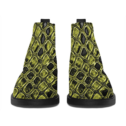 Lime Green And Black Snakeskin Print Flat Ankle Boots