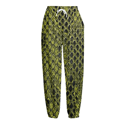 Lime Green And Black Snakeskin Print Fleece Lined Knit Pants