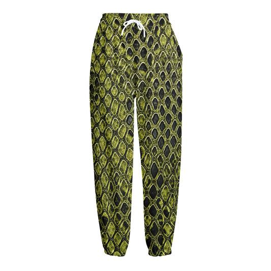 Lime Green And Black Snakeskin Print Fleece Lined Knit Pants