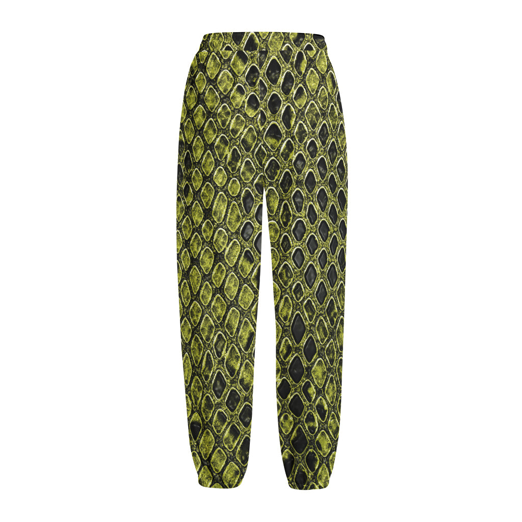 Lime Green And Black Snakeskin Print Fleece Lined Knit Pants