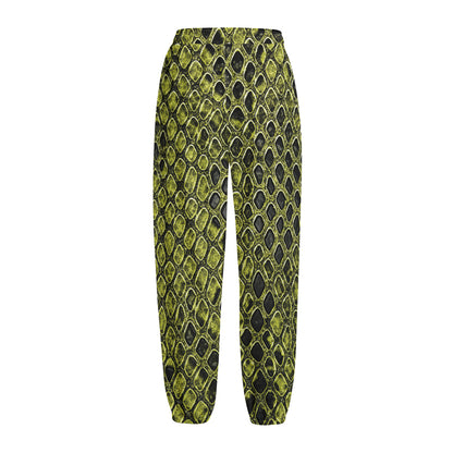Lime Green And Black Snakeskin Print Fleece Lined Knit Pants