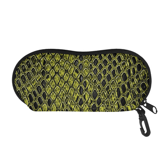 Lime Green And Black Snakeskin Print Glasses Case