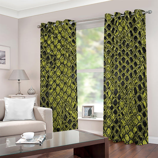 Lime Green And Black Snakeskin Print Grommet Curtains