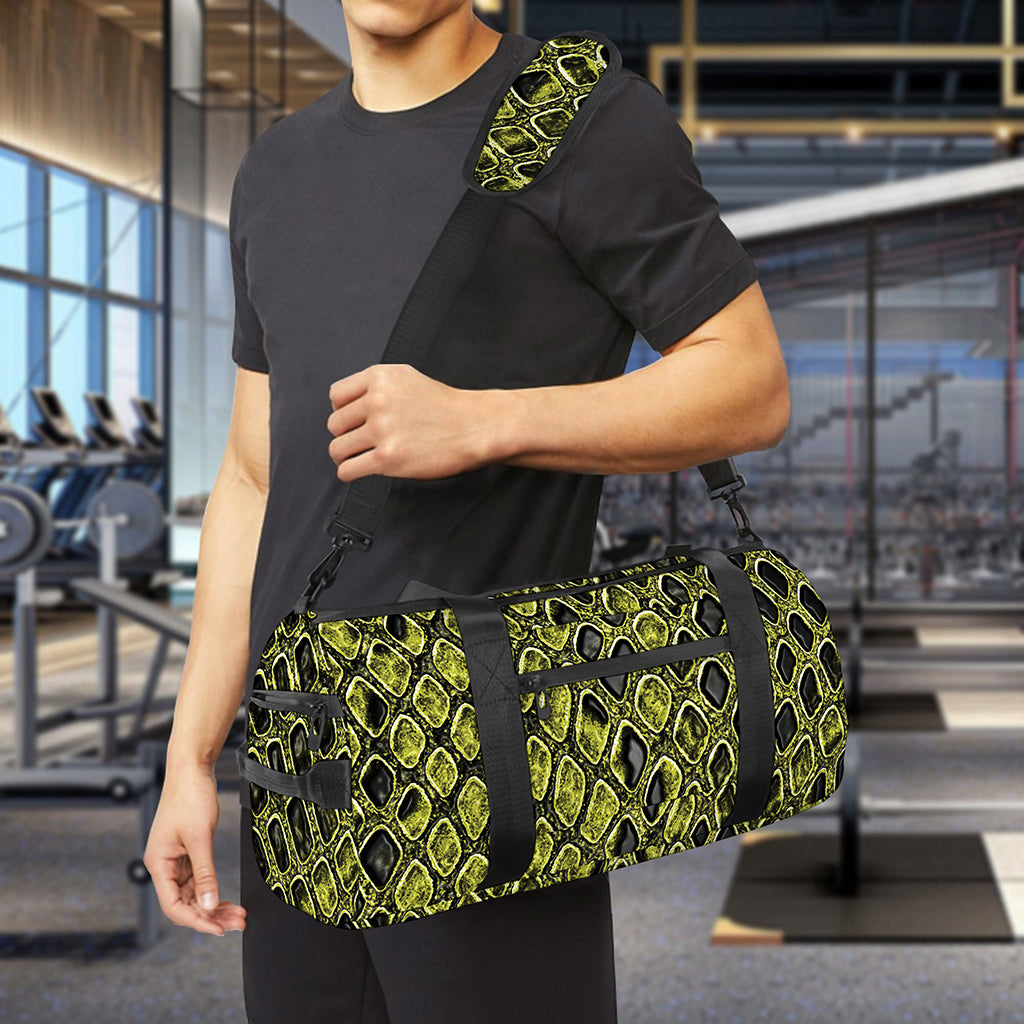 Lime Green And Black Snakeskin Print Gym Bag