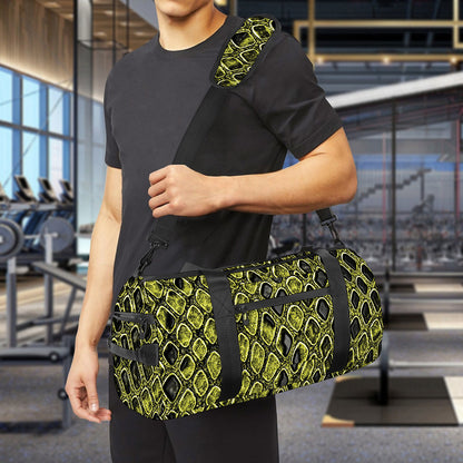 Lime Green And Black Snakeskin Print Gym Bag