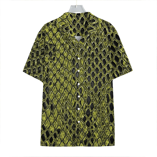 Lime Green And Black Snakeskin Print Hawaiian Shirt