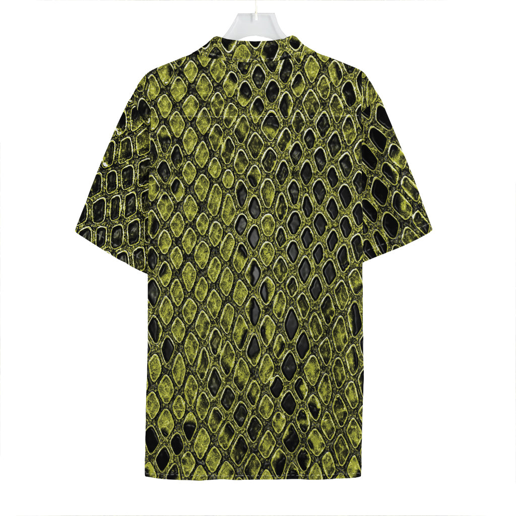 Lime Green And Black Snakeskin Print Hawaiian Shirt