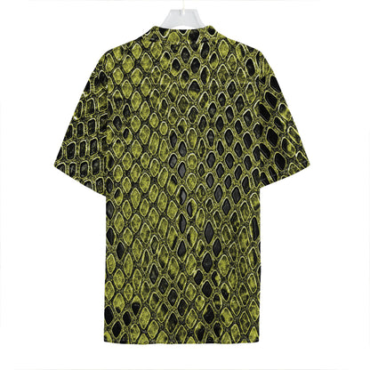 Lime Green And Black Snakeskin Print Hawaiian Shirt